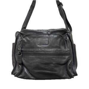 TUMI Shoulder Bag- Black Leather-Zippered Area-Lock-14” X 10” X 5”